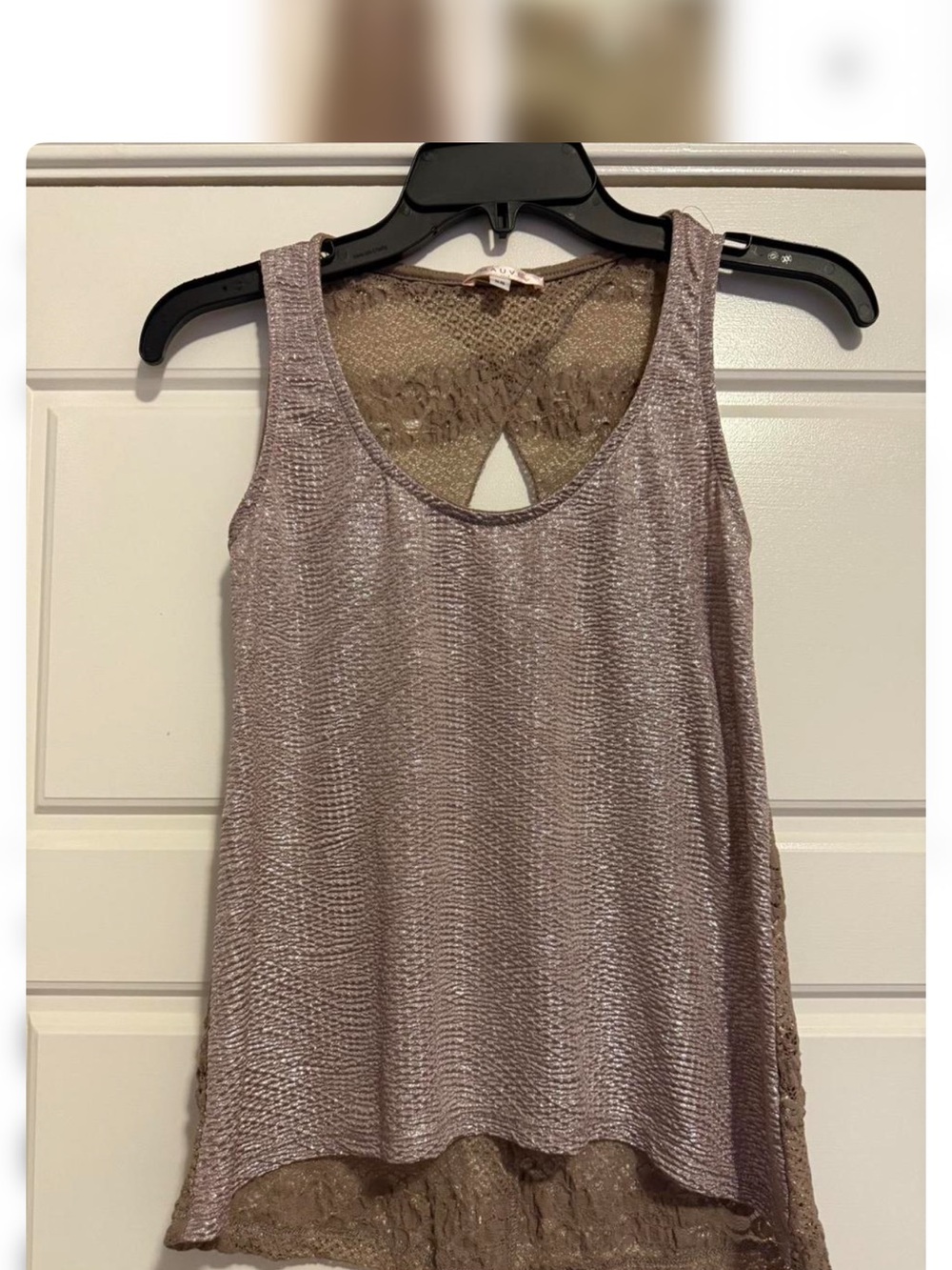 Mauve Shimmery Lace-Trim Sleeveless Tank — Dusty Taupe